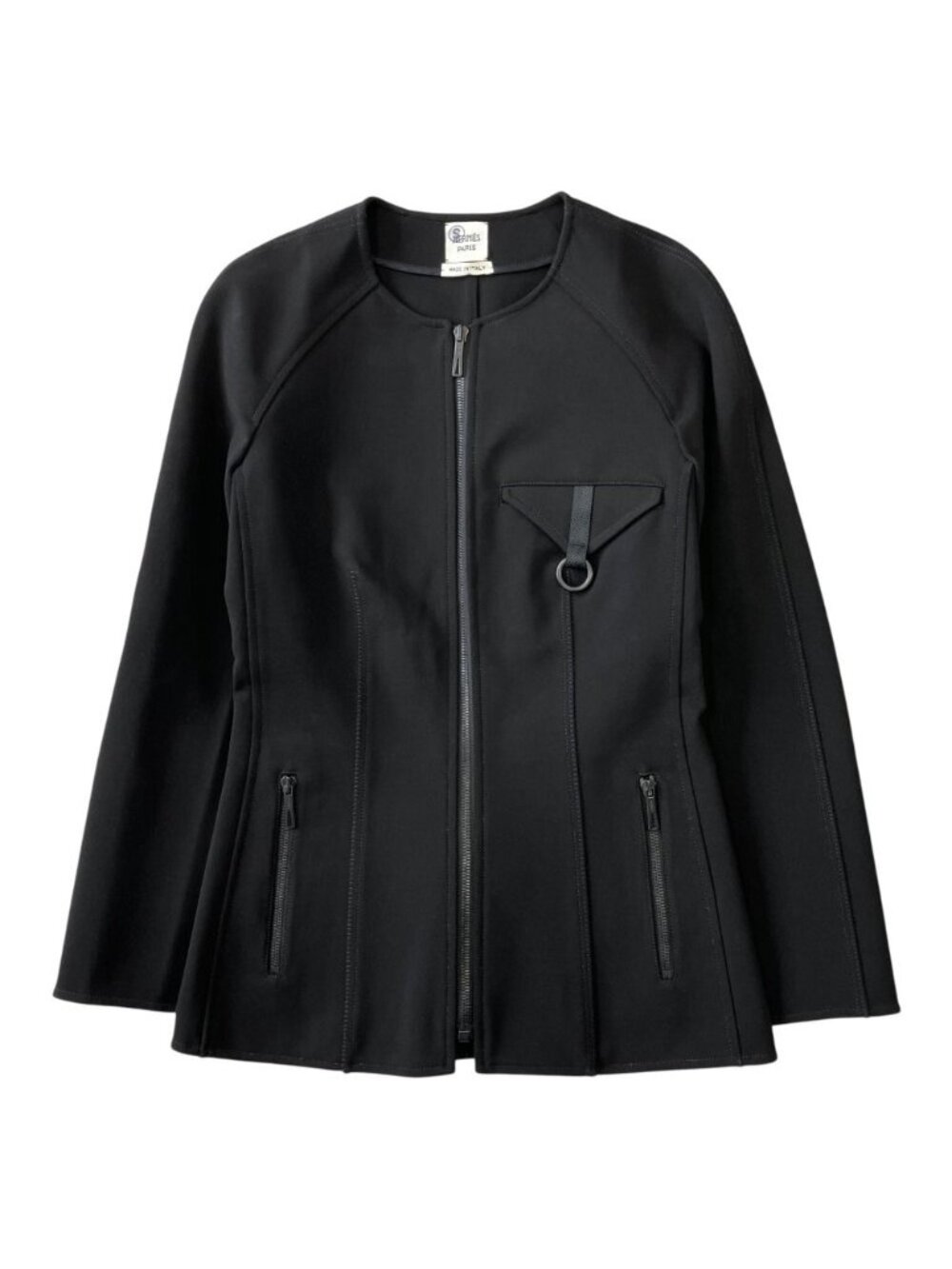 Hermes Collarless Jacket Zip Up Stretch Black 34